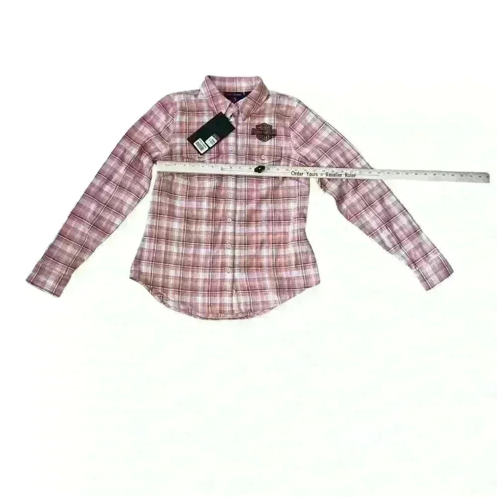 Harley-Davidson Women's Embroidered Plaid Button Down Long Sleeve Shirt NWT XS